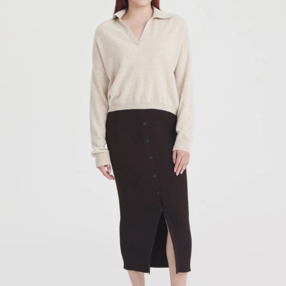 exc NAADAM ultra luxe cropped polo sweater S M